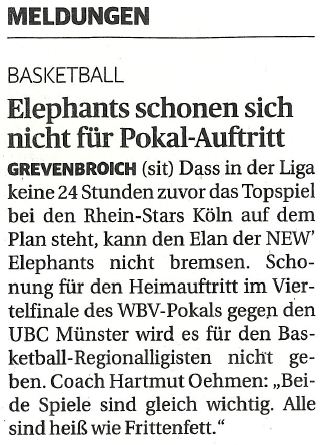 31.01.2015 Elephants schonen sich nicht für den Pokal Auftritt